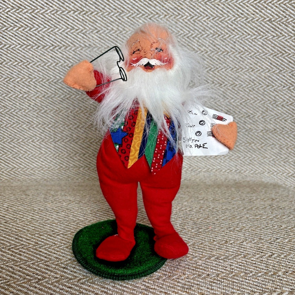 ANNALEE 2000 Santa's Letters CHRISTMAS FIGURINE Santa Claus Glasses Vest 7"